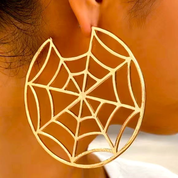 Gold Spiderweb Hoop Earrings - Picture 1 of 6